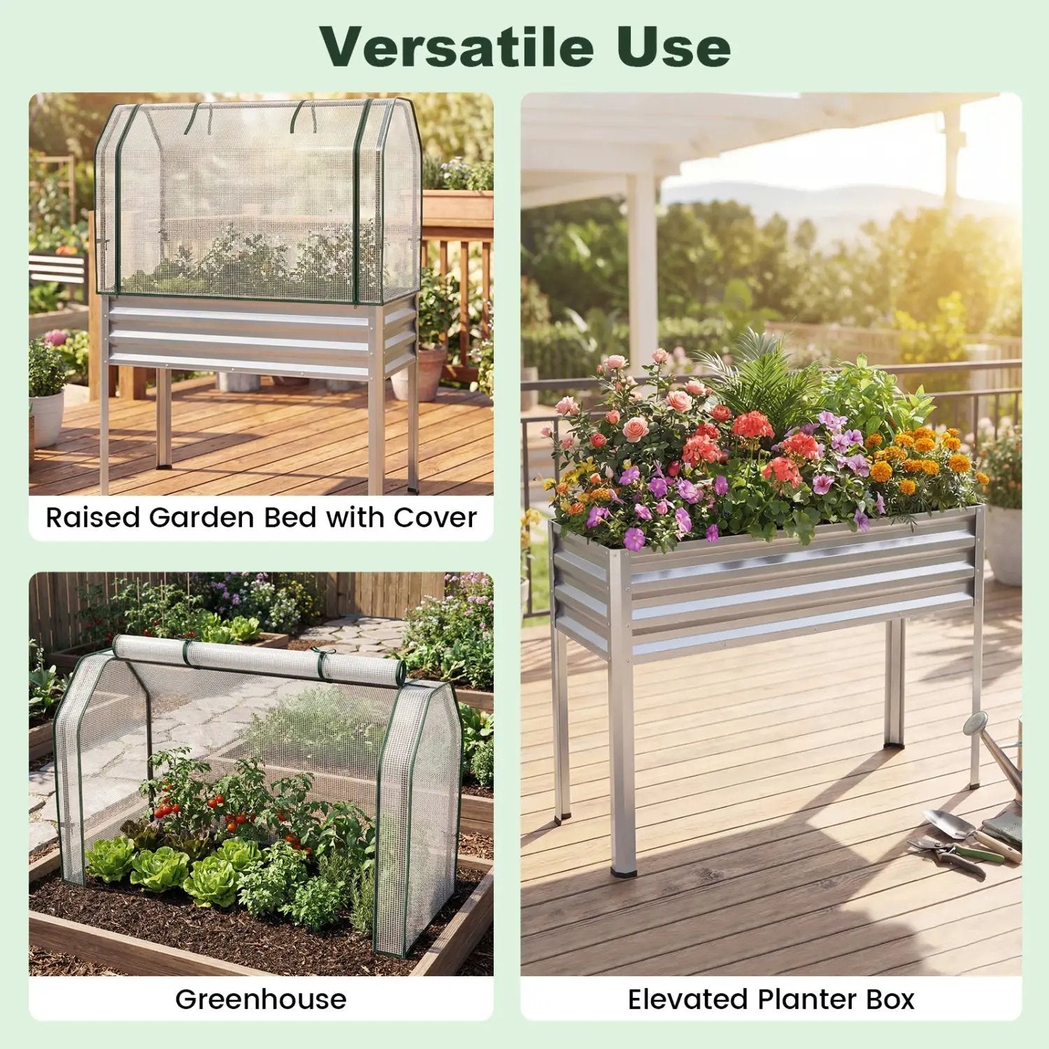 Galvanized Raised Garden Bed with Legs and Greenhouse Cover for Vegetable Flower by DirectDeals