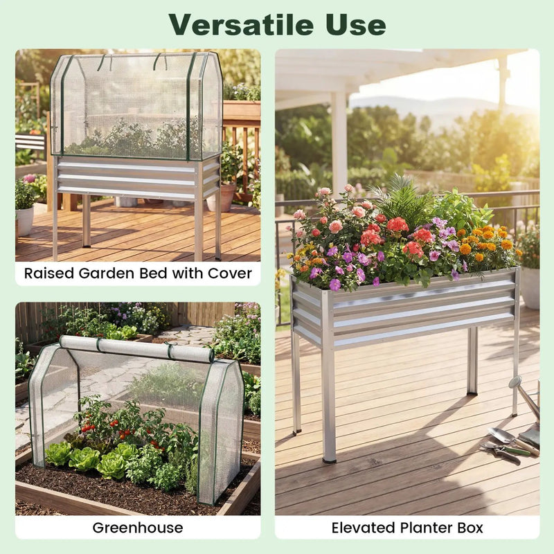 Galvanized Raised Garden Bed with Legs and Greenhouse Cover for Vegetable Flower by DirectDeals