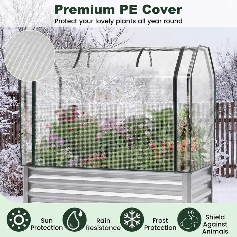 Galvanized Raised Garden Bed with Legs and Greenhouse Cover for Vegetable Flower by DirectDeals