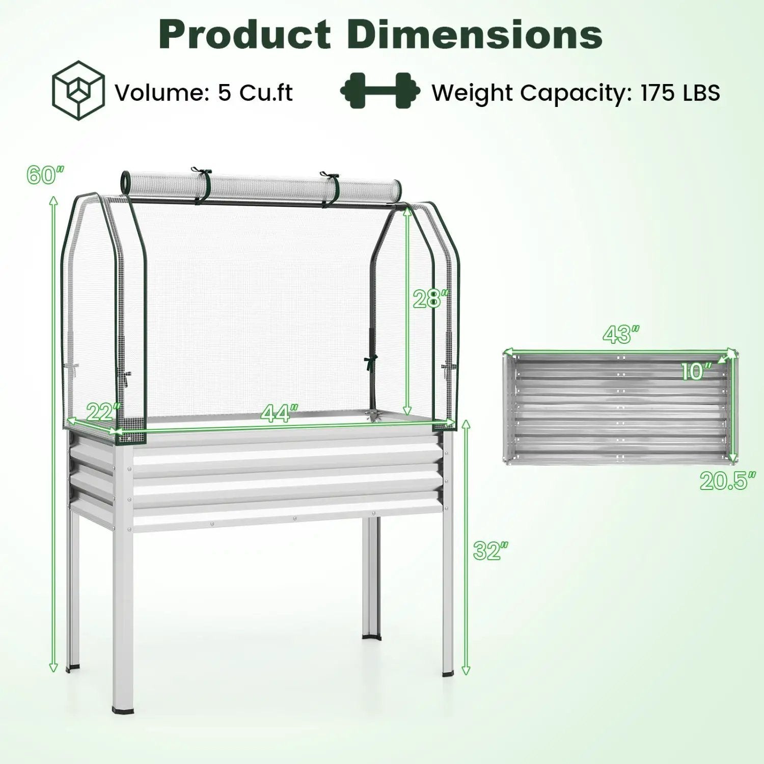 Galvanized Raised Garden Bed with Legs and Greenhouse Cover for Vegetable Flower by DirectDeals