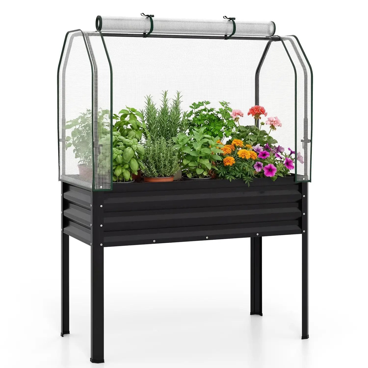 Galvanized Raised Garden Bed with Legs and Greenhouse Cover for Vegetable Flower by DirectDeals