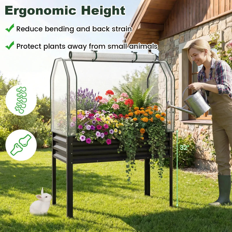 Galvanized Raised Garden Bed with Legs and Greenhouse Cover for Vegetable Flower by DirectDeals