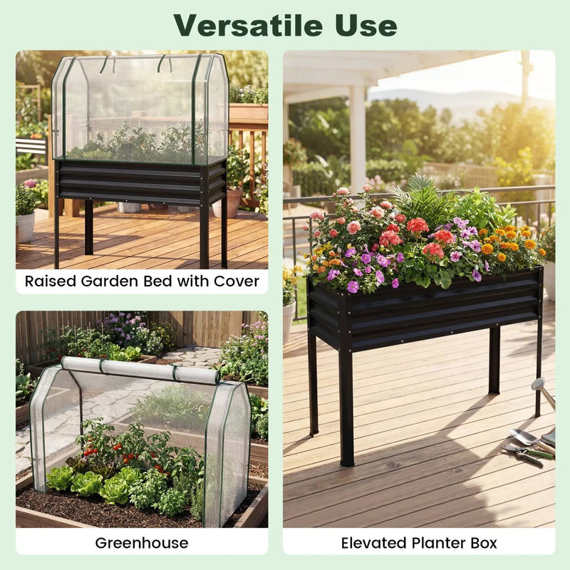 Galvanized Raised Garden Bed with Legs and Greenhouse Cover for Vegetable Flower by DirectDeals