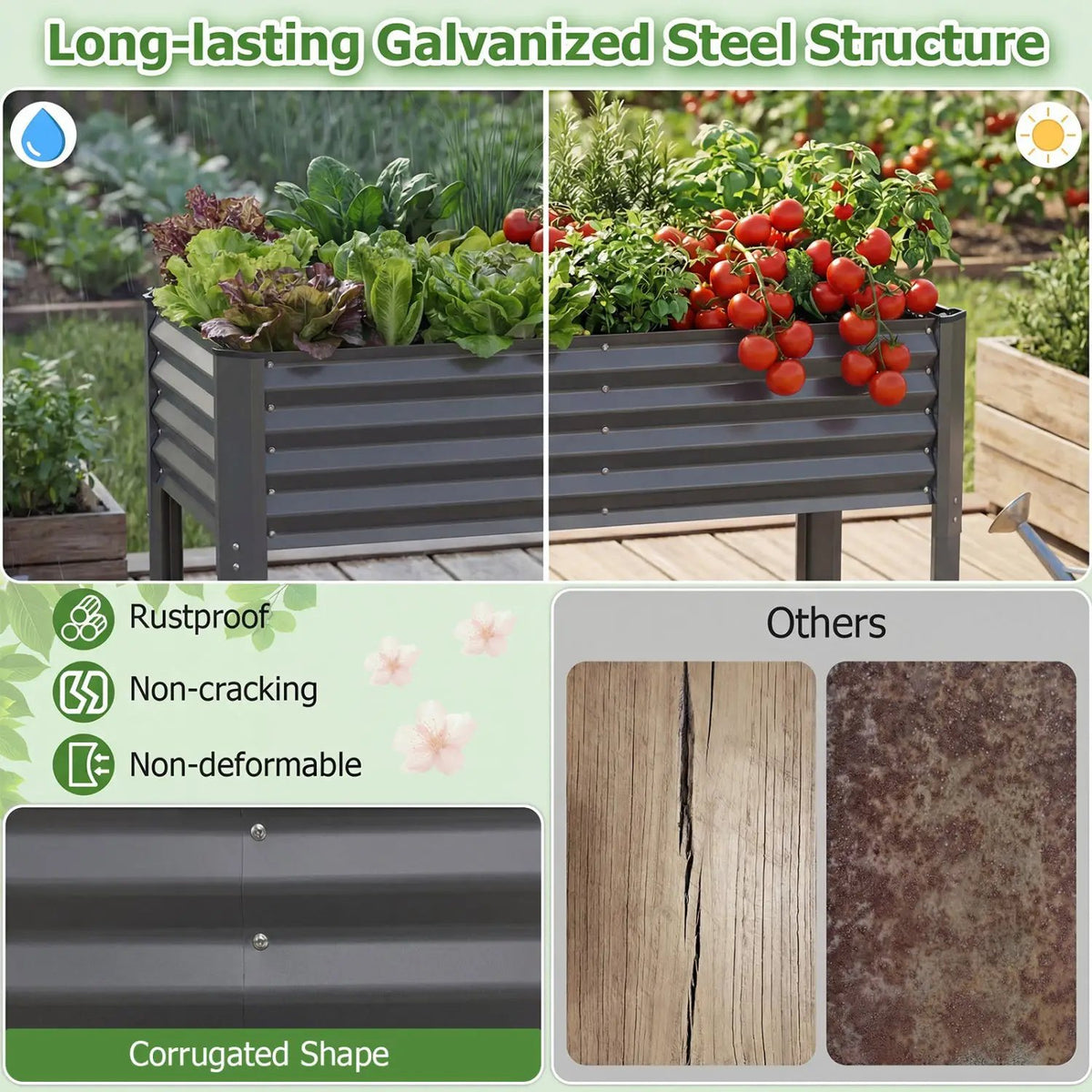 Galvanized Raised Garden Bed with Legs 46" x 24" x 31" Metal Elevated Planter Box, photo 7 of 16
