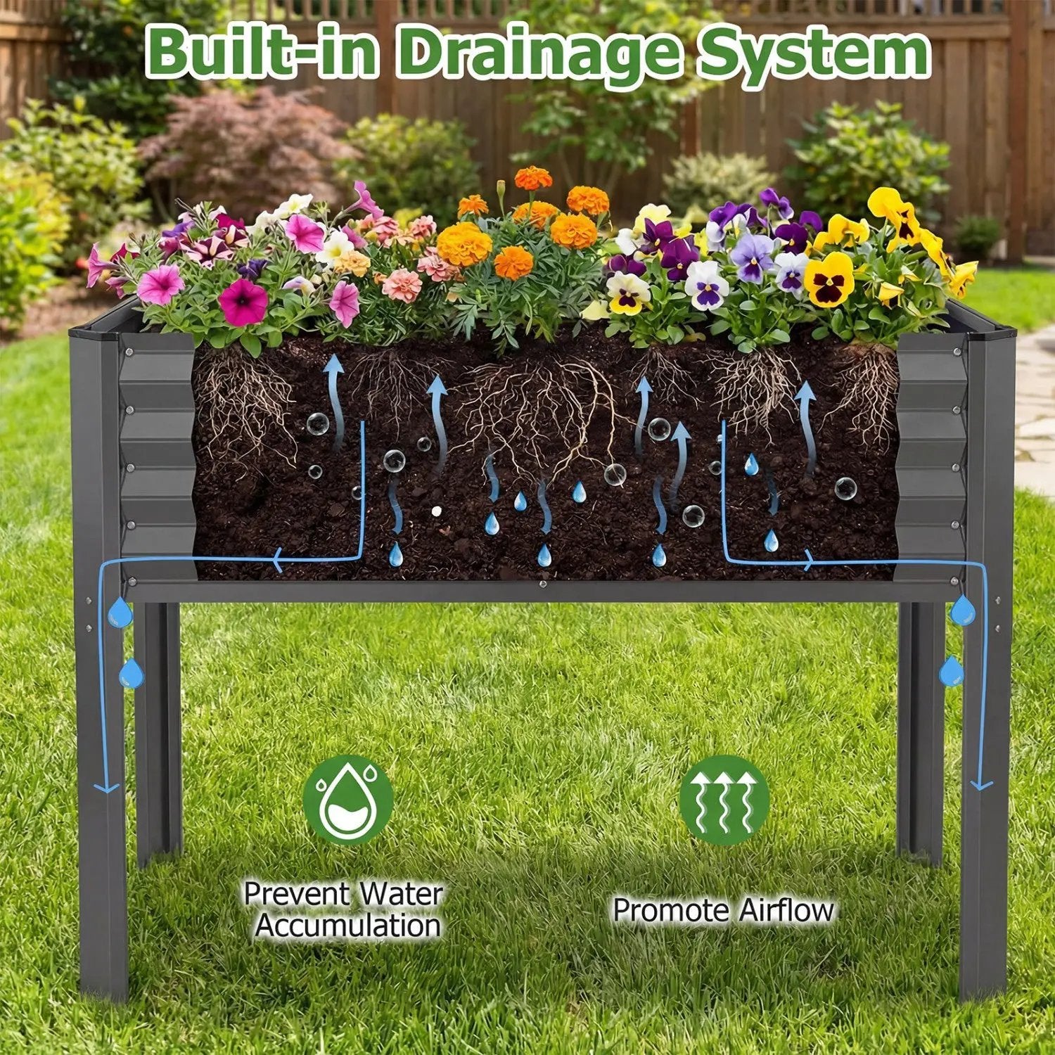 Galvanized Raised Garden Bed with Legs 46" x 24" x 31" Metal Elevated Planter Box by DirectDeals