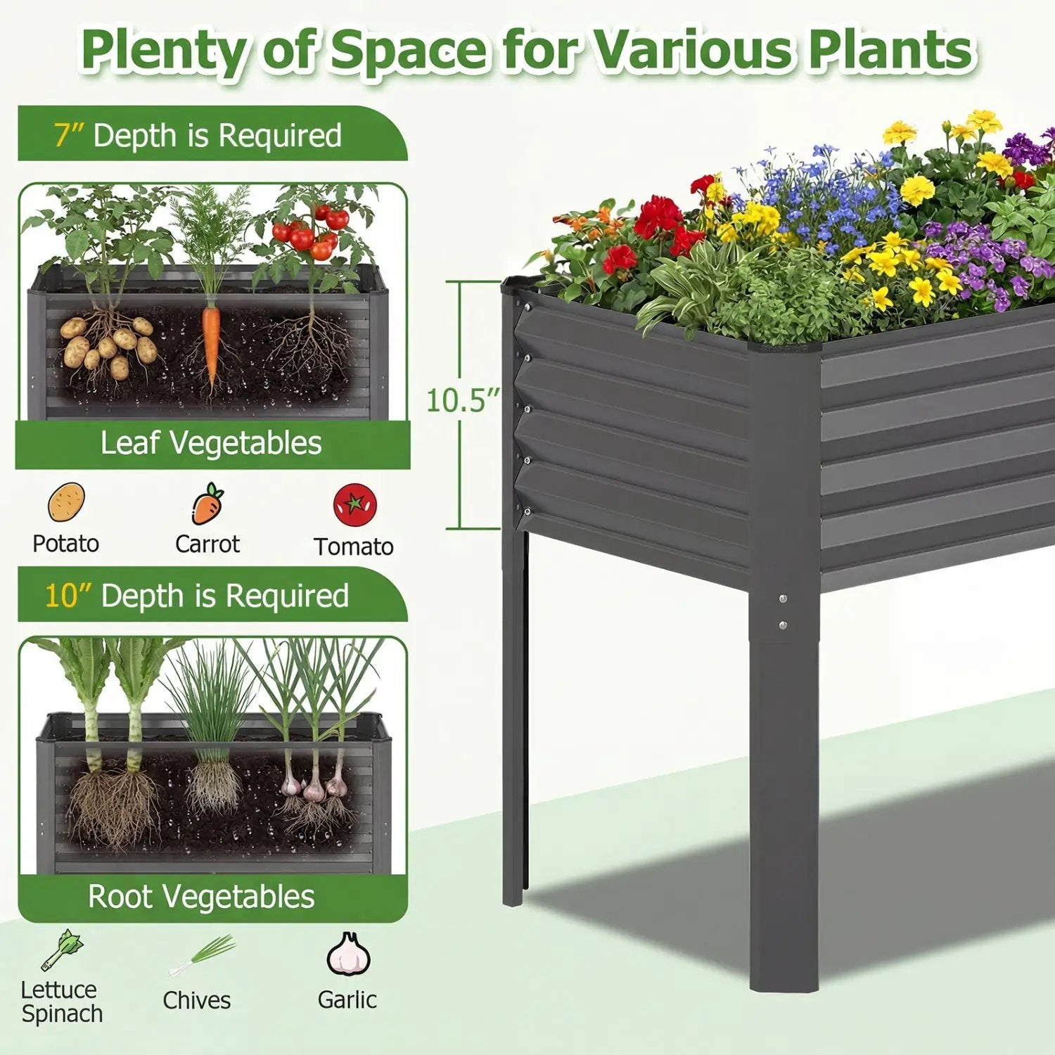 Galvanized Raised Garden Bed with Legs 46" x 24" x 31" Metal Elevated Planter Box by DirectDeals