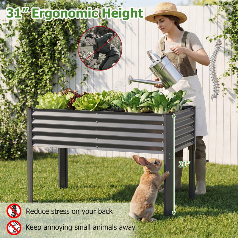 Galvanized Raised Garden Bed with Legs 46" x 24" x 31" Metal Elevated Planter Box by DirectDeals