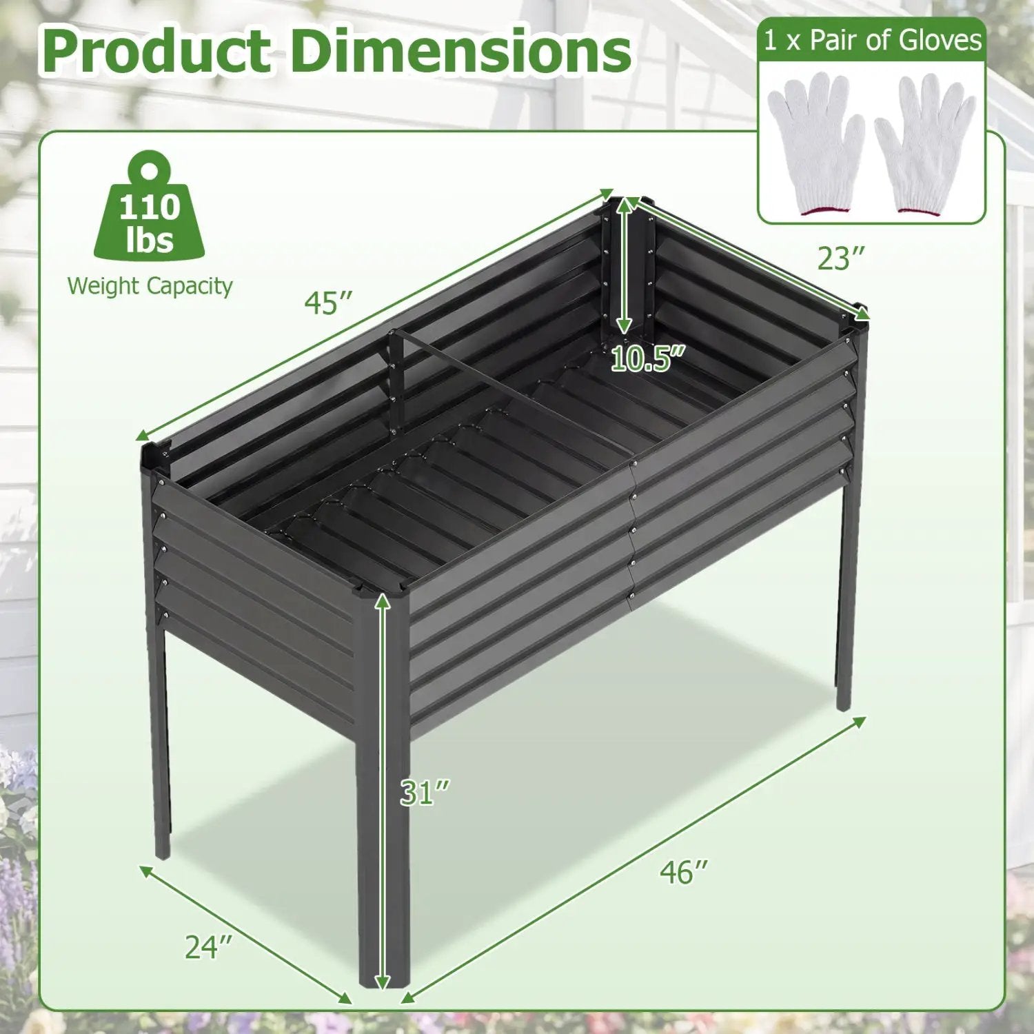 Galvanized Raised Garden Bed with Legs 46" x 24" x 31" Metal Elevated Planter Box by DirectDeals
