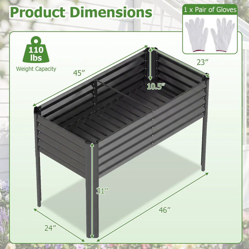 Galvanized Raised Garden Bed with Legs 46" x 24" x 31" Metal Elevated Planter Box by DirectDeals
