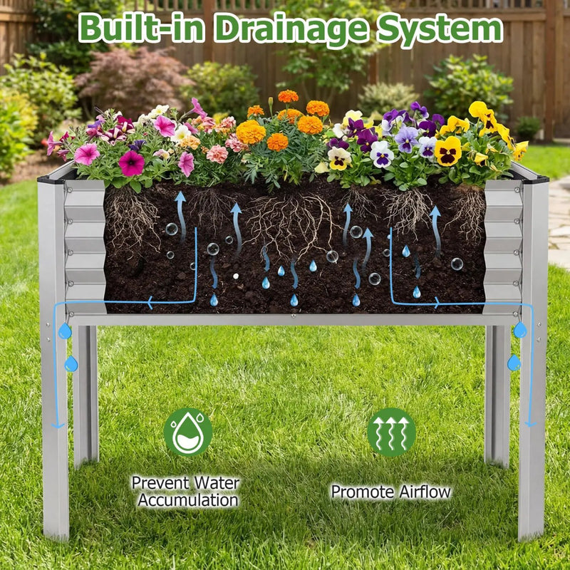 Galvanized Raised Garden Bed with Legs 46" x 24" x 31" Metal Elevated Planter Box by DirectDeals
