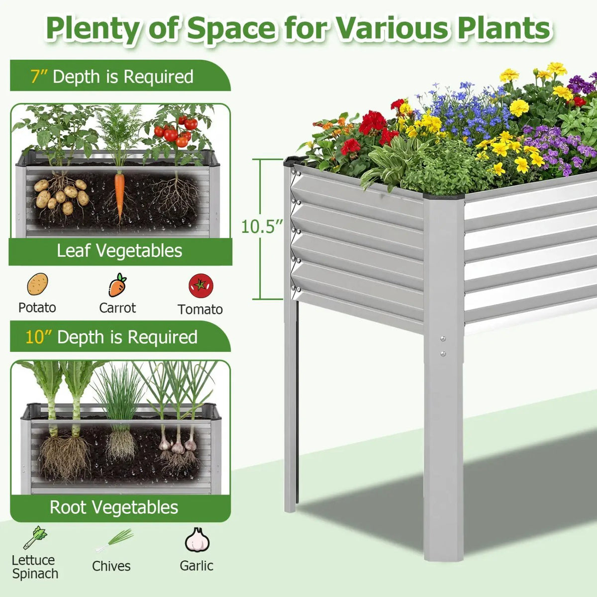 Galvanized Raised Garden Bed with Legs 46" x 24" x 31" Metal Elevated Planter Box, photo 12 of 16