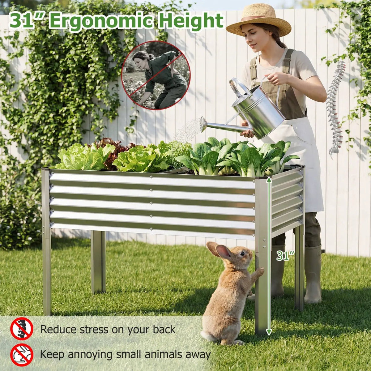 Galvanized Raised Garden Bed with Legs 46" x 24" x 31" Metal Elevated Planter Box, photo 15 of 16