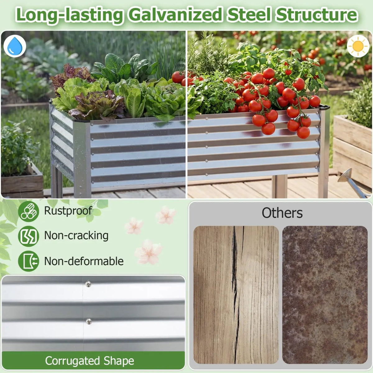 Galvanized Raised Garden Bed with Legs 46" x 24" x 31" Metal Elevated Planter Box, photo 14 of 16