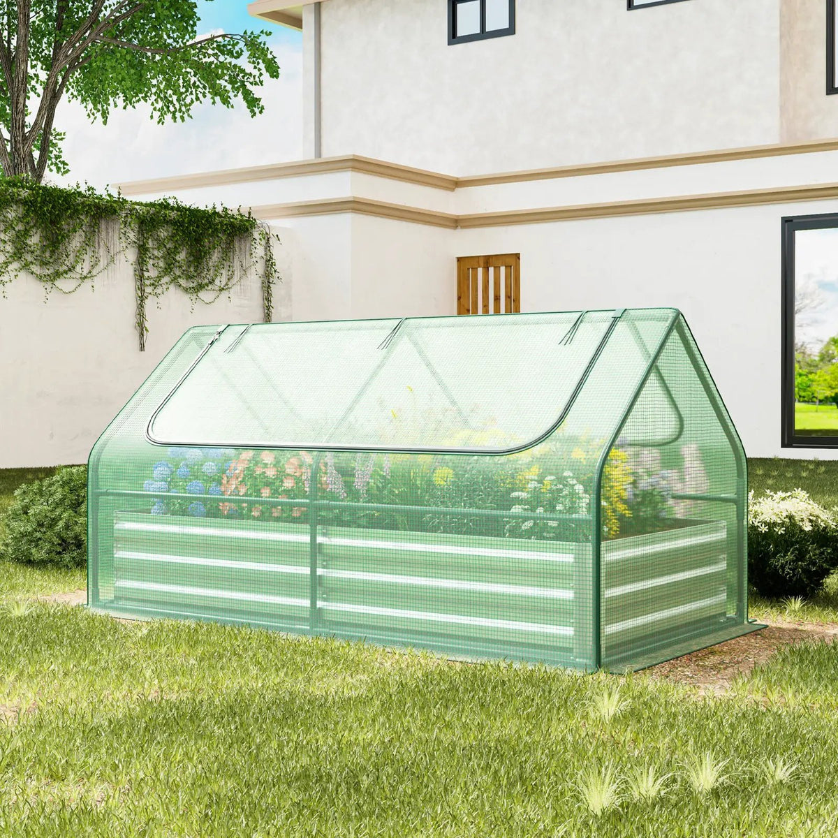 6 x 3 x 3 Feet Galvanized Raised Garden Bed with Greenhouse, photo 11 of 16