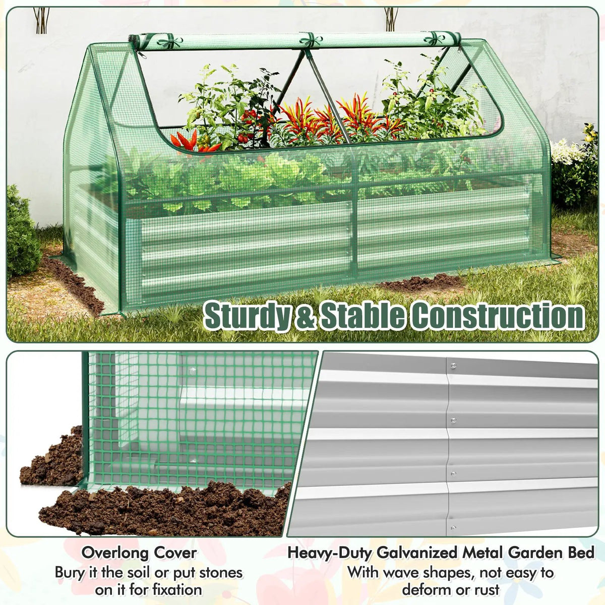 6 x 3 x 3 Feet Galvanized Raised Garden Bed with Greenhouse, photo 15 of 16