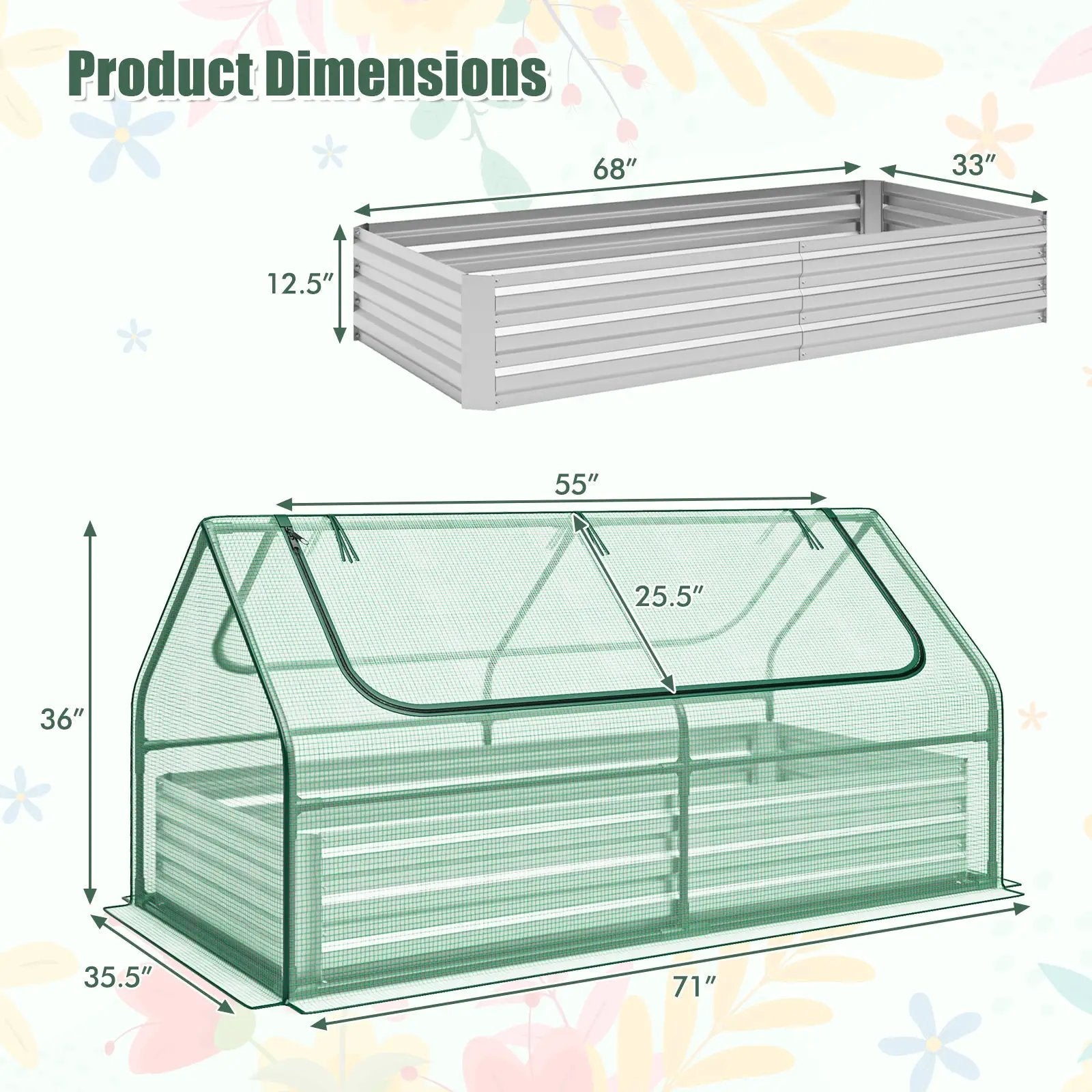 6 x 3 x 3 Feet Galvanized Raised Garden Bed with Greenhouse by DirectDeals