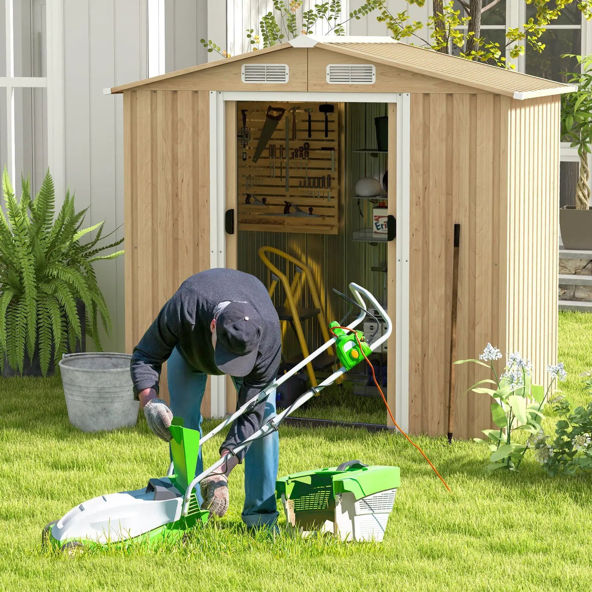 6 x 4 Feet Galvanized Steel Storage Shed with Lockable Sliding Doors, photo 6 of 9