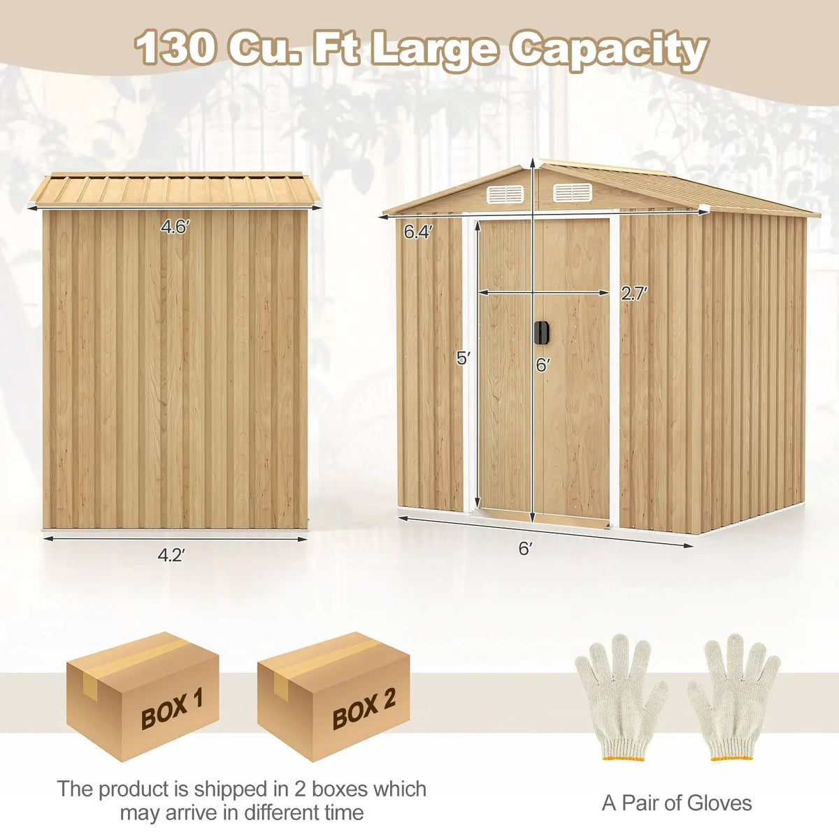 6 x 4 Feet Galvanized Steel Storage Shed with Lockable Sliding Doors, photo 5 of 9