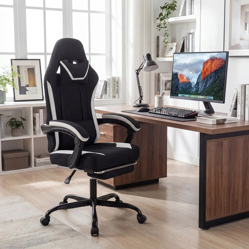 Gaming Chair Height Adjustable Computer Chair with Headrest Footrest & 360¬∞ Swivel Seat-Black by DirectDeals