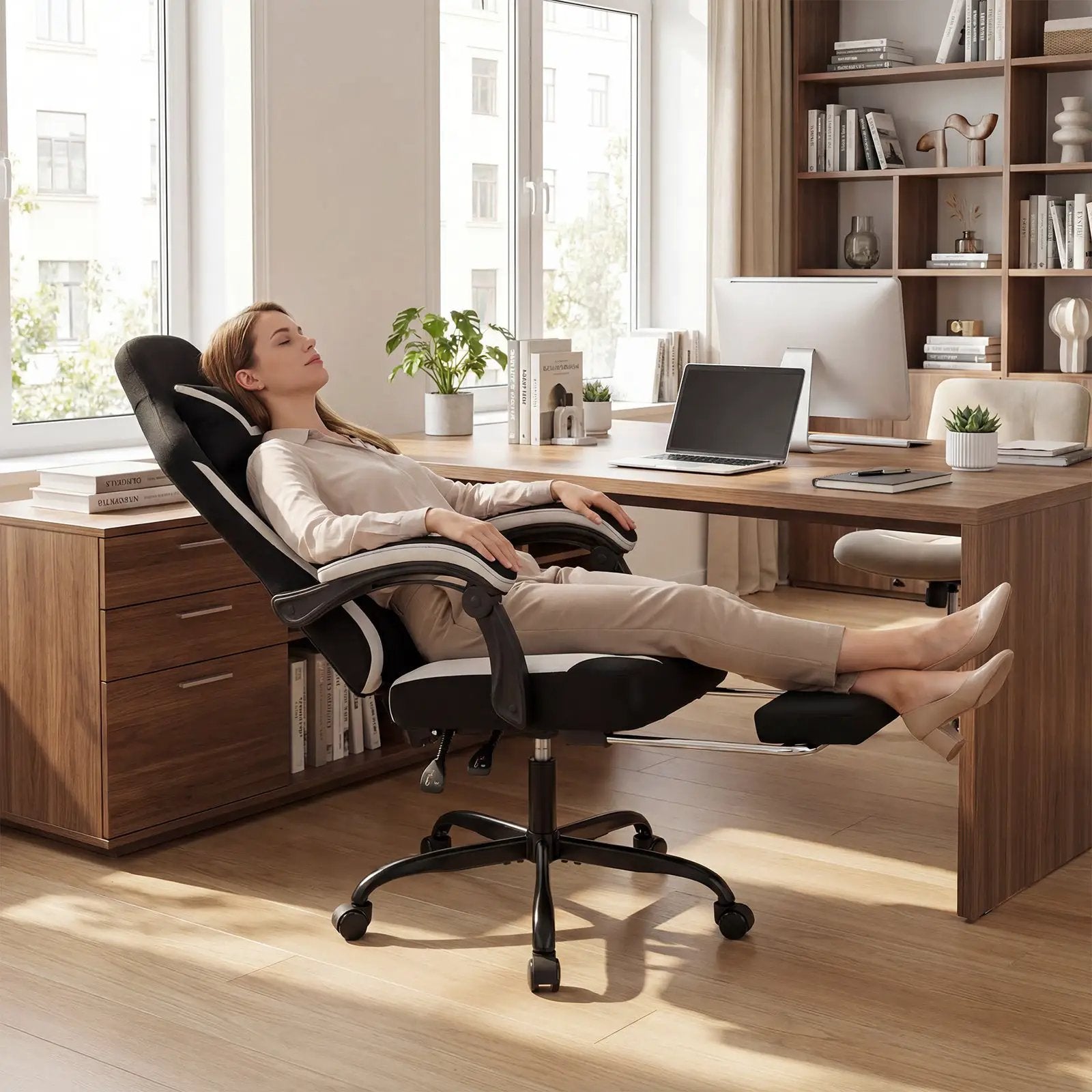 Gaming Chair Height Adjustable Computer Chair with Headrest Footrest & 360¬∞ Swivel Seat-Black by DirectDeals