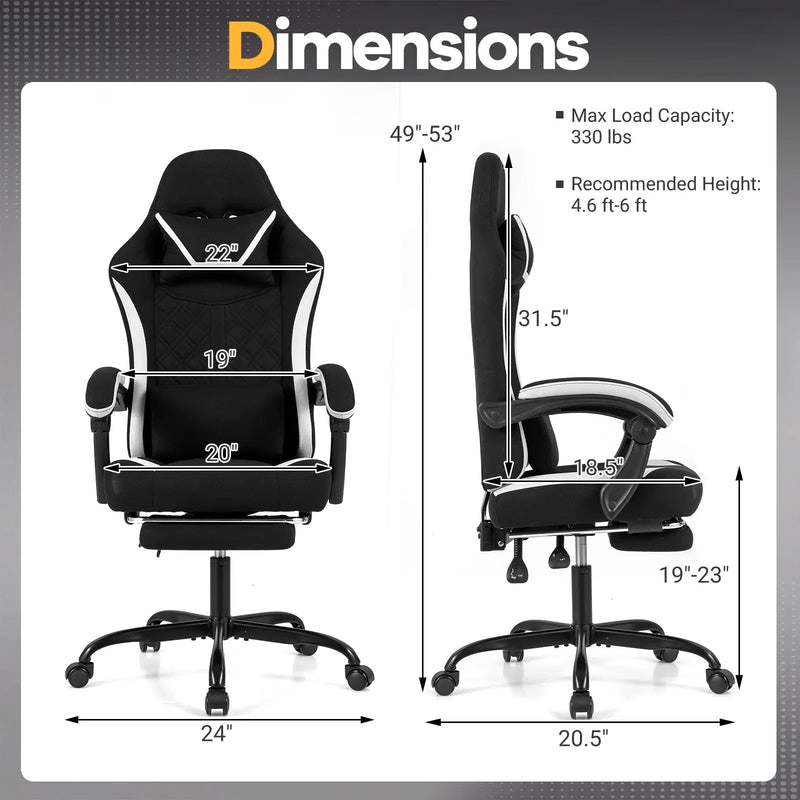 Gaming Chair Height Adjustable Computer Chair with Headrest Footrest & 360¬∞ Swivel Seat-Black by DirectDeals