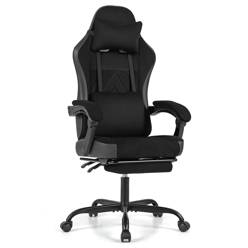 Gaming Chair Height Adjustable Computer Chair with Headrest Lumbar Support Linkage Armrests-Black by DirectDeals