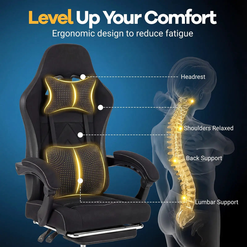 Gaming Chair Height Adjustable Computer Chair with Headrest Lumbar Support Linkage Armrests-Black by DirectDeals