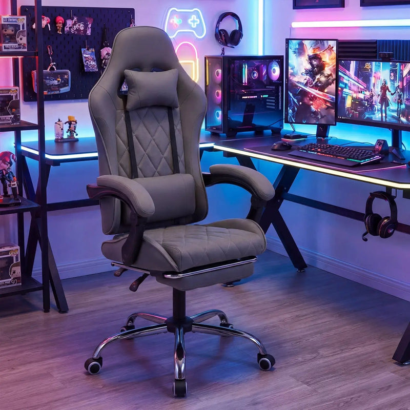 Gaming Chair Height Adjustable Computer Chair with Headrest and Lumbar Support-Gray by DirectDeals