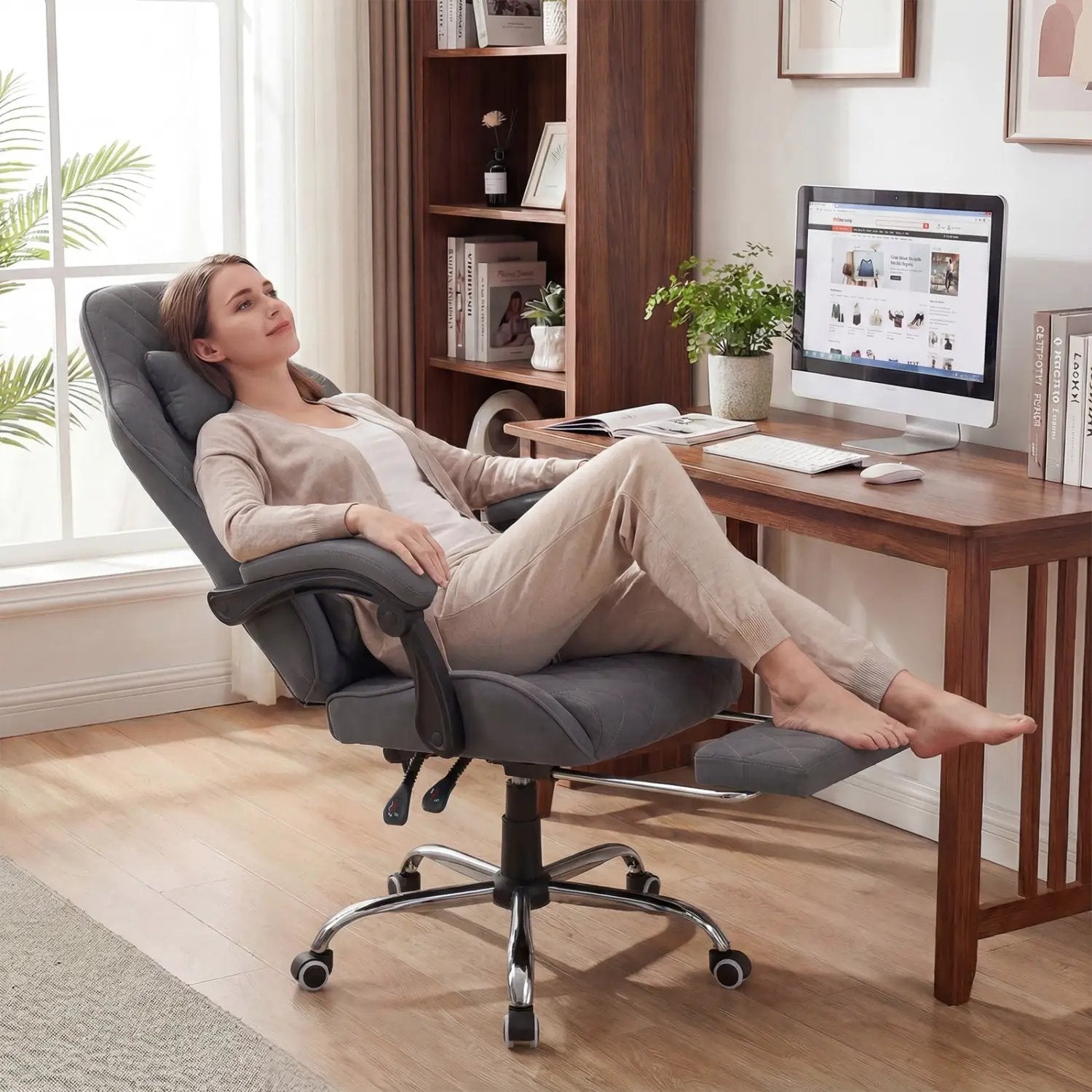 Gaming Chair Height Adjustable Computer Chair with Headrest and Lumbar Support-Gray by DirectDeals