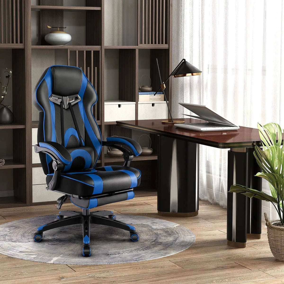 Gaming Chair Racing Style Swivel Chair with Footrest and Adjustable Lumbar Pillow, photo 22 of 32