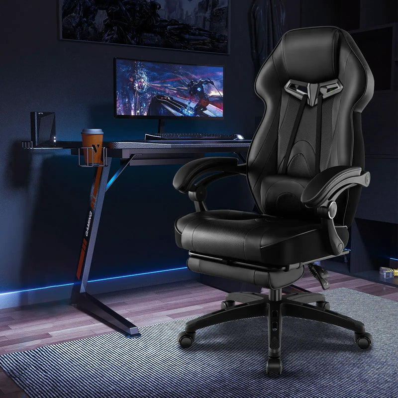 Gaming Chair Racing Style Swivel Chair with Footrest and Adjustable Lumbar Pillow by DirectDeals