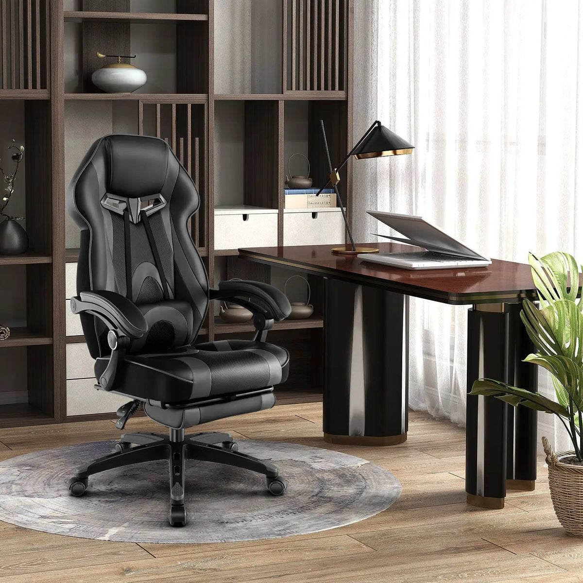 Gaming Chair Racing Style Swivel Chair with Footrest and Adjustable Lumbar Pillow, photo 21 of 32