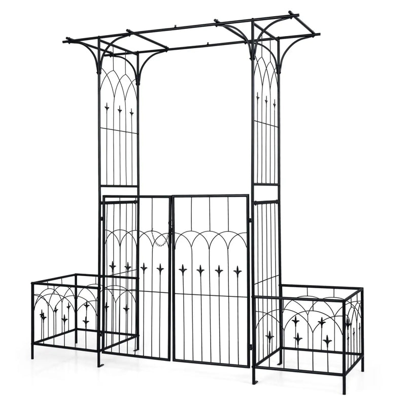 Garden Arbor with Gate and Planter Boxes Heavy Duty Metal Arch with Side Trellis by DirectDeals