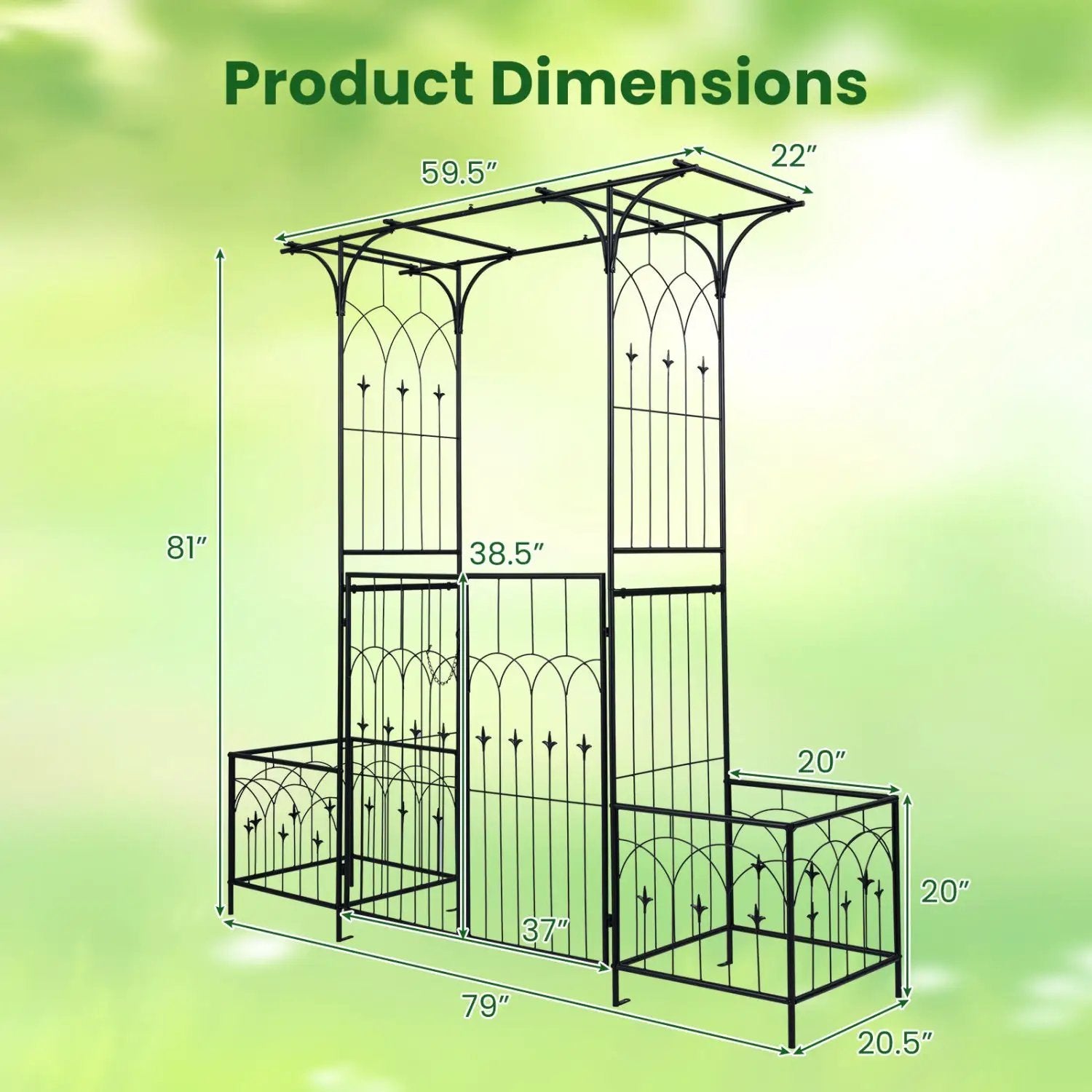 Garden Arbor with Gate and Planter Boxes Heavy Duty Metal Arch with Side Trellis by DirectDeals