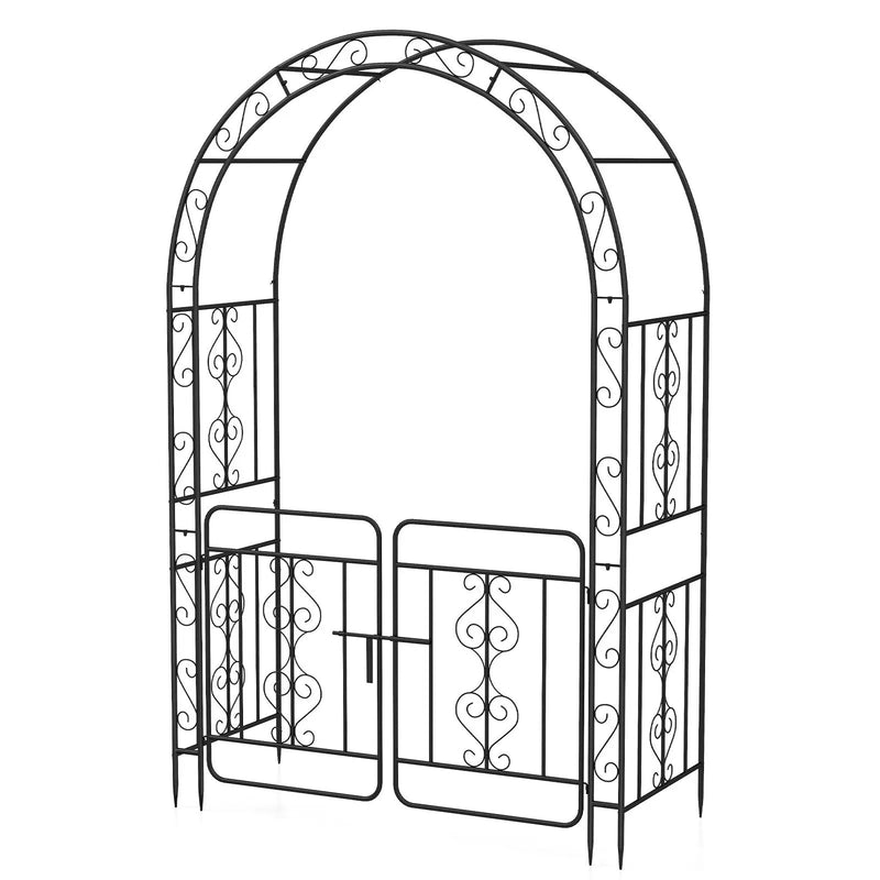 Garden Arbor with Gate with Multiple Side Crossbars and 4 Sharp Ground Stakes-Black by DirectDeals