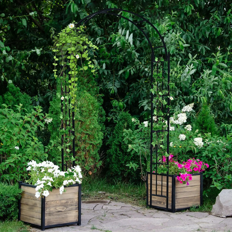 7.5 Feet Metal Garden Arch for Climbing Plants and Outdoor Garden Decor-Black by DirectDeals