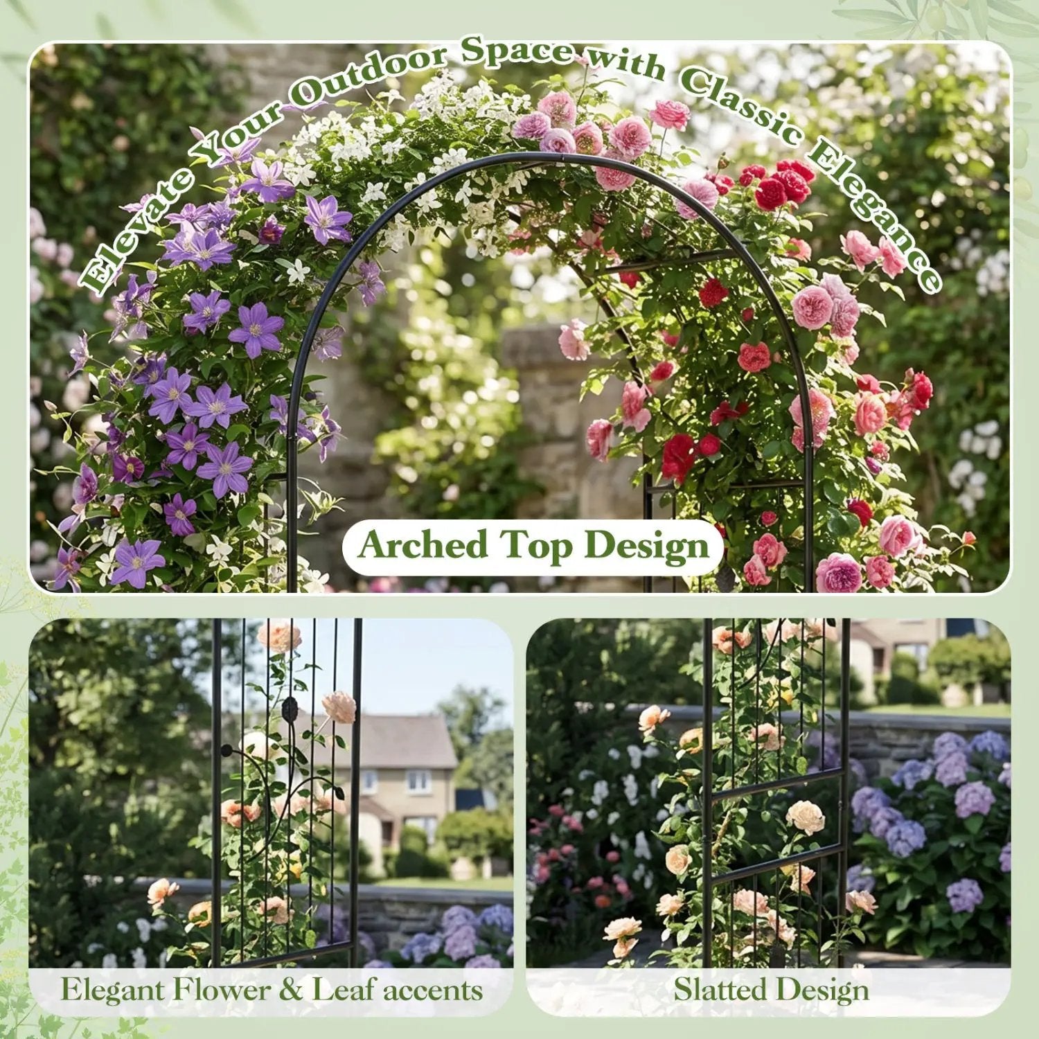 Garden Arch 87 Inches Tall Heavy Duty Metal Arbor Trellis Archway for Climbing Plants by DirectDeals