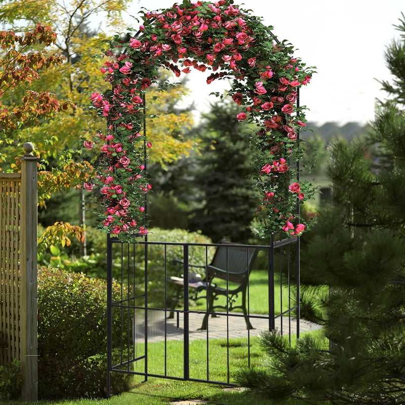 Garden Arch Arbor Trellis with Gate Patio Plant Stand Archway-Black by DirectDeals