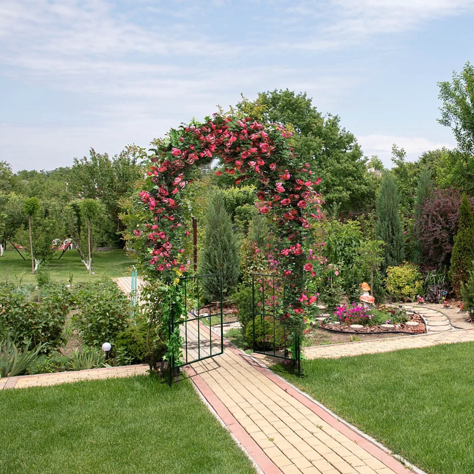 Garden Arch Arbor Trellis with Gate Patio Plant Stand Archway-Black by DirectDeals