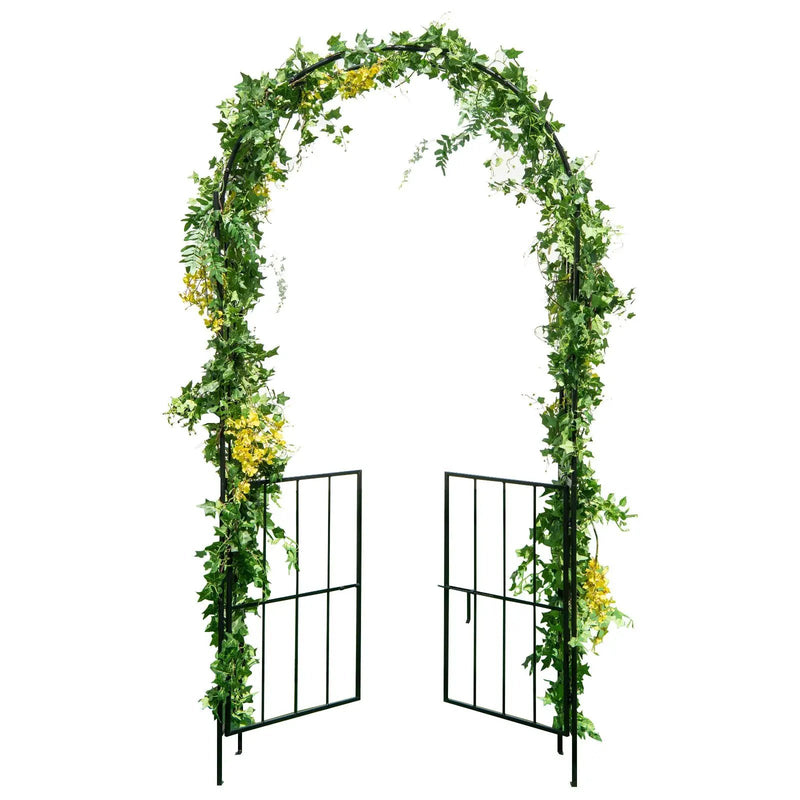 Garden Arch Arbor Trellis with Gate Patio Plant Stand Archway-Black by DirectDeals