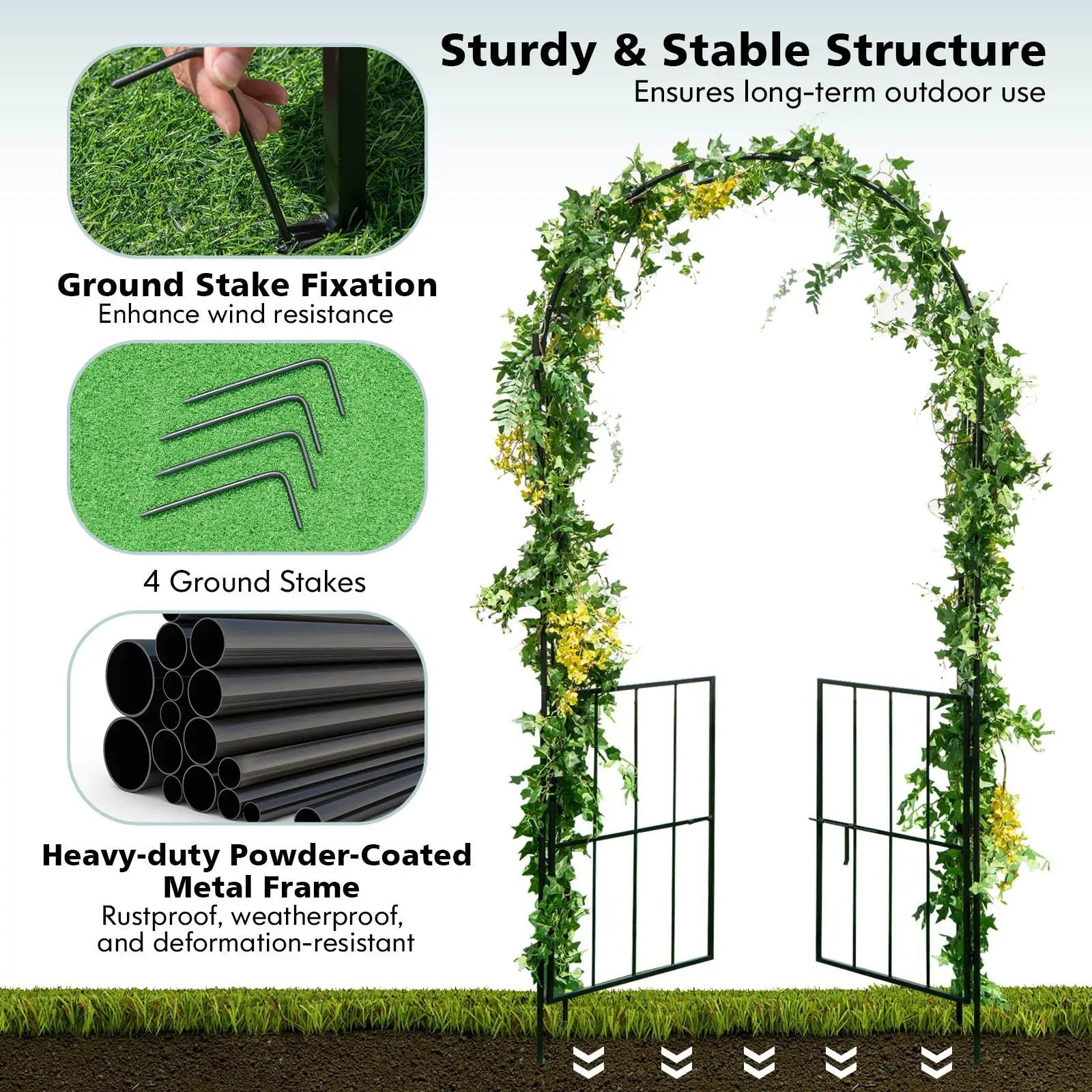 Garden Arch Arbor Trellis with Gate Patio Plant Stand Archway-Black by DirectDeals