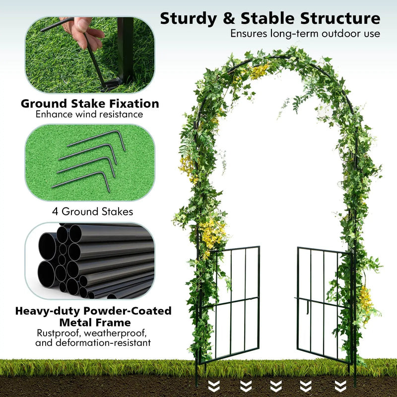 Garden Arch Arbor Trellis with Gate Patio Plant Stand Archway-Black by DirectDeals