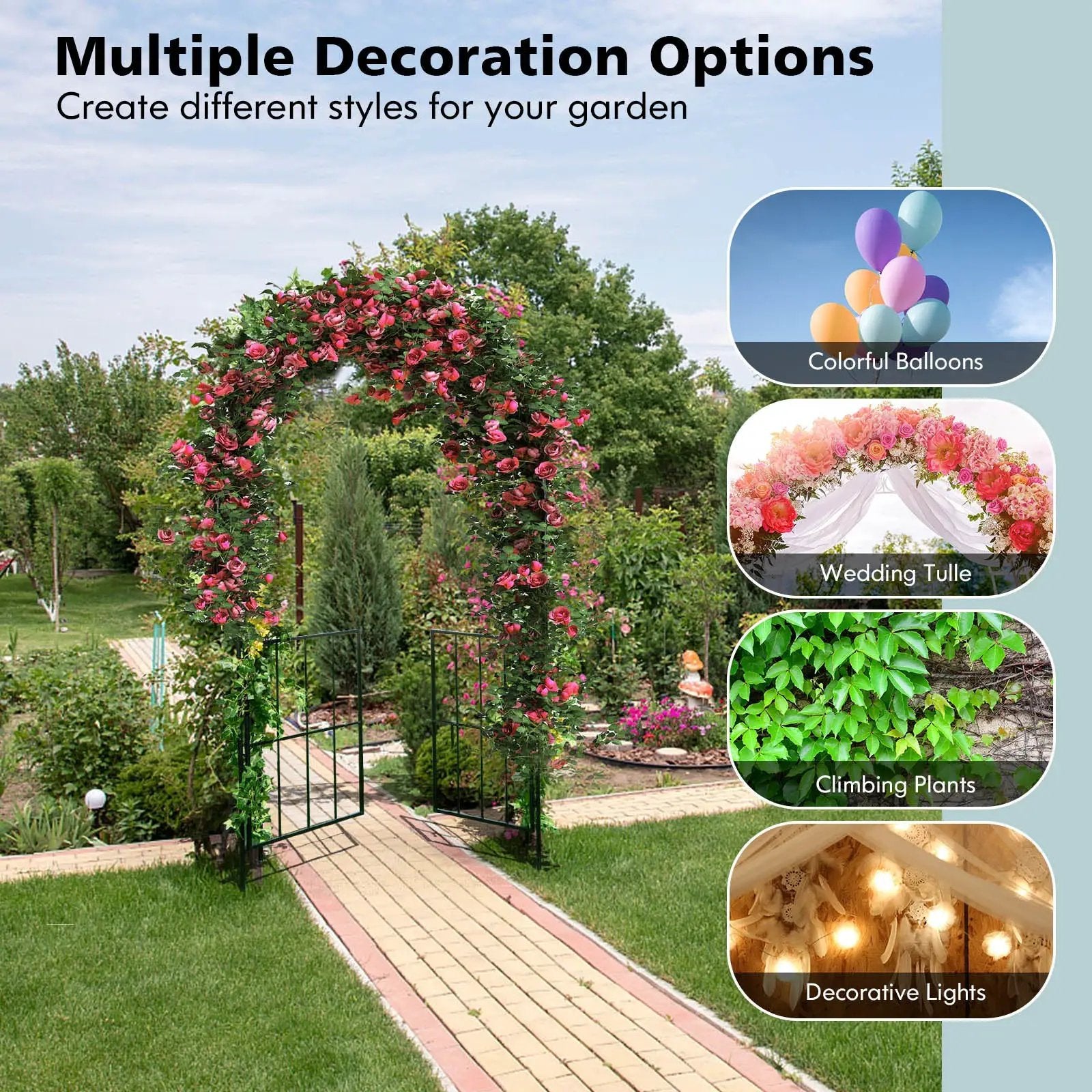 Garden Arch Arbor Trellis with Gate Patio Plant Stand Archway-Black by DirectDeals