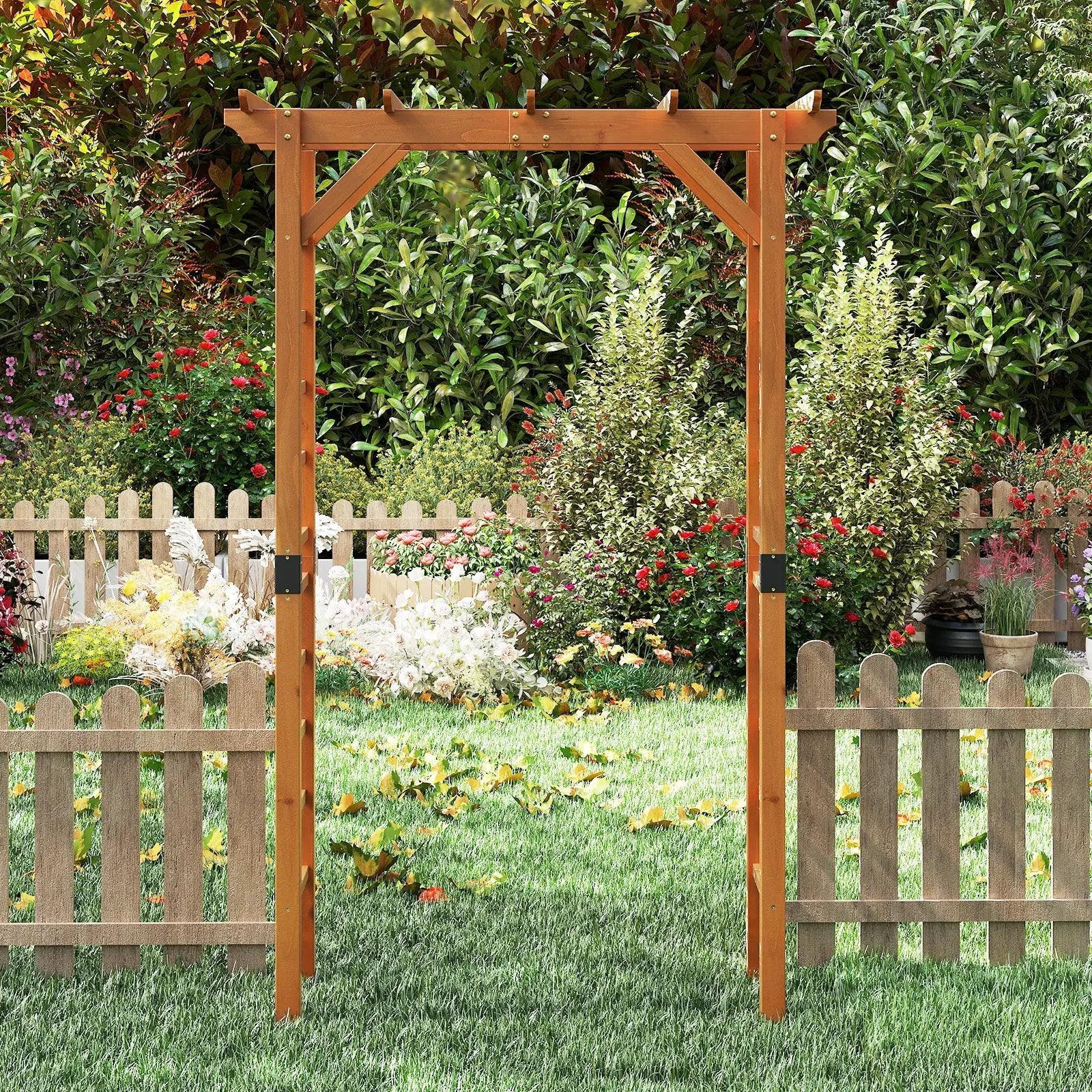 7/7.5 Feet Garden Arch Wooden Arbor Outdoor Wood Trellis for Climbing Plants by DirectDeals