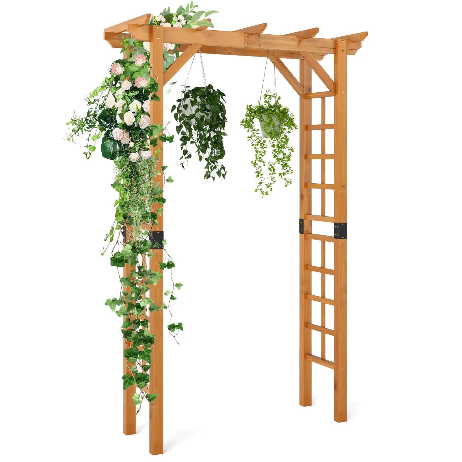 7/7.5 Feet Garden Arch Wooden Arbor Outdoor Wood Trellis for Climbing Plants by DirectDeals