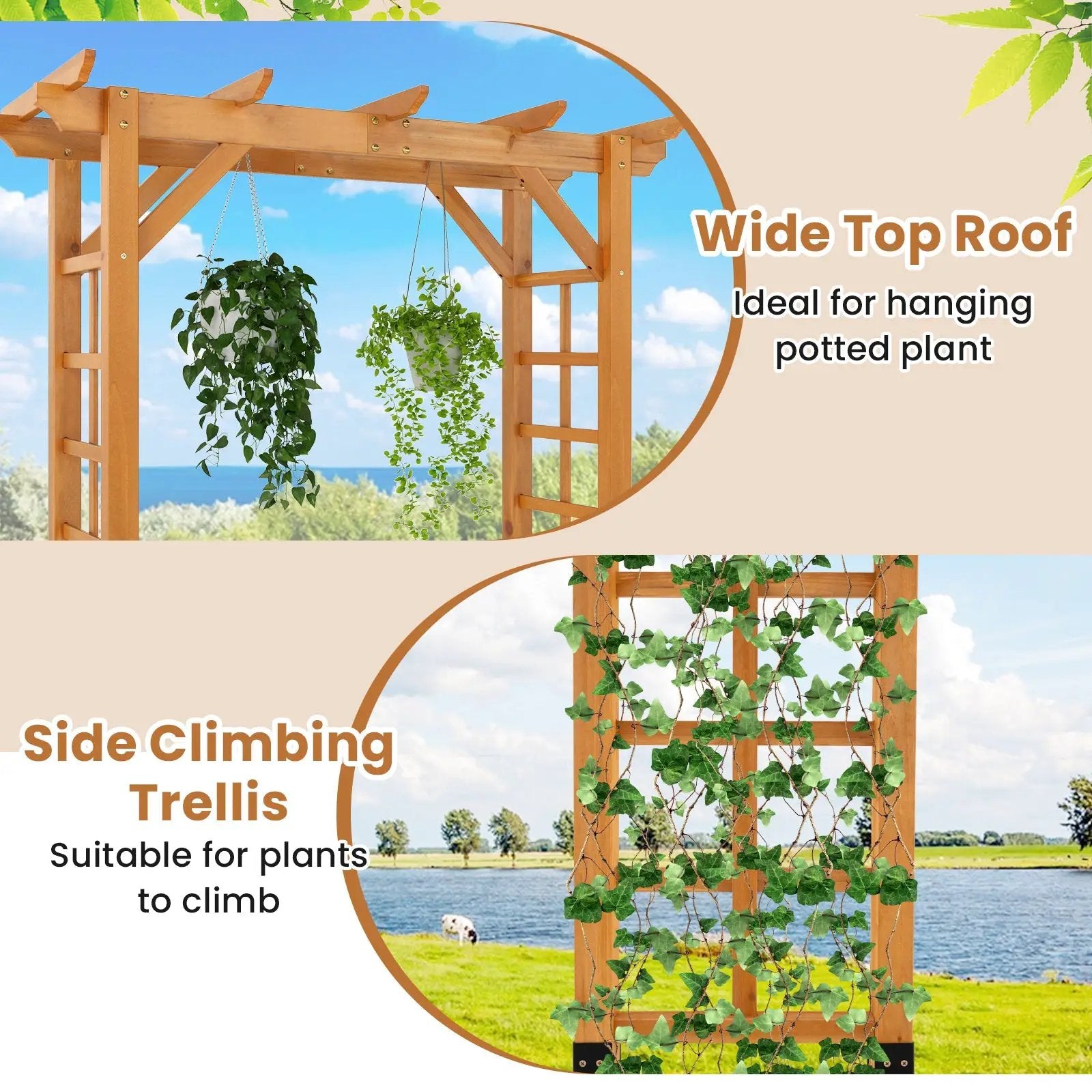 7/7.5 Feet Garden Arch Wooden Arbor Outdoor Wood Trellis for Climbing Plants by DirectDeals