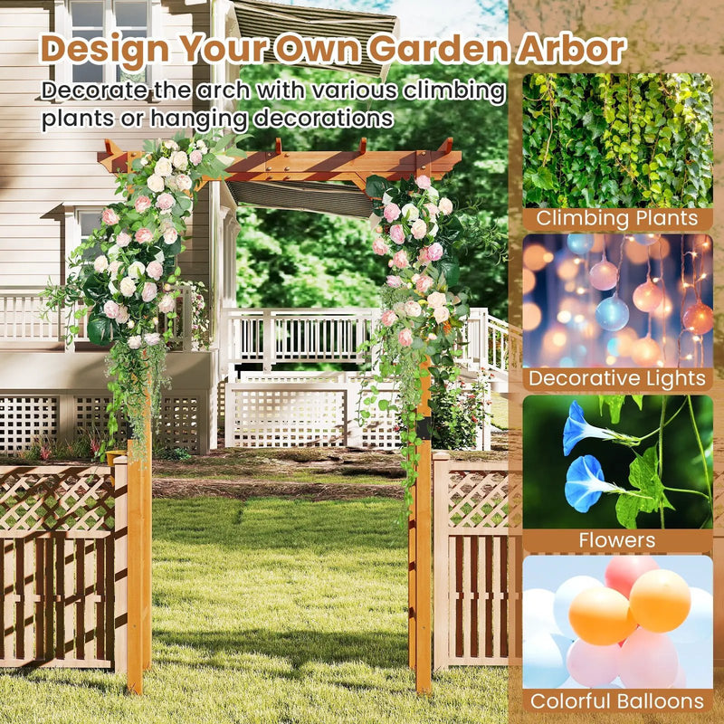 7/7.5 Feet Garden Arch Wooden Arbor Outdoor Wood Trellis for Climbing Plants by DirectDeals