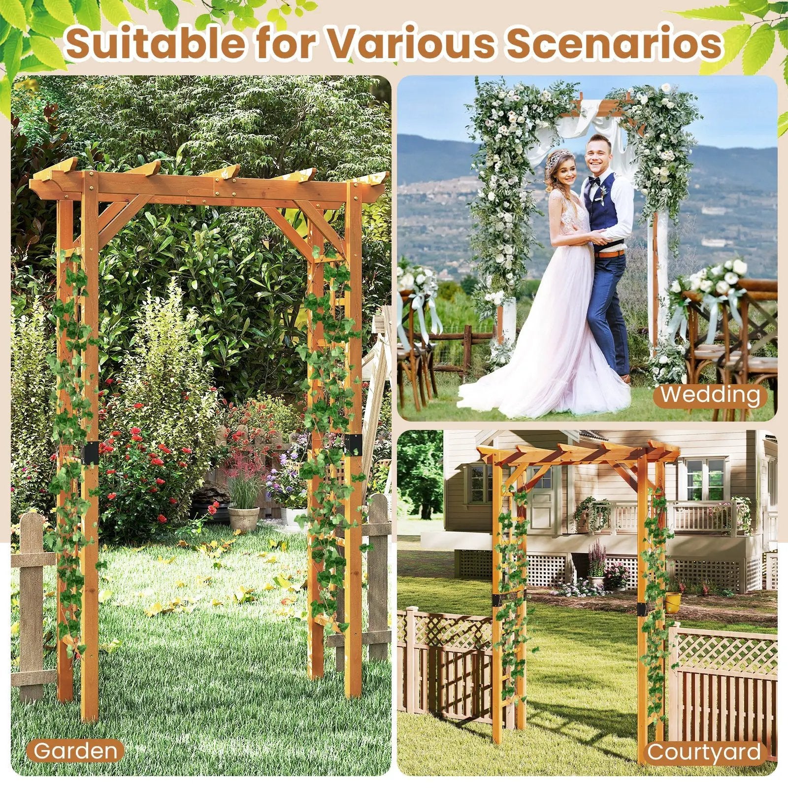 7/7.5 Feet Garden Arch Wooden Arbor Outdoor Wood Trellis for Climbing Plants by DirectDeals