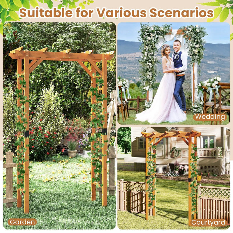 7/7.5 Feet Garden Arch Wooden Arbor Outdoor Wood Trellis for Climbing Plants by DirectDeals