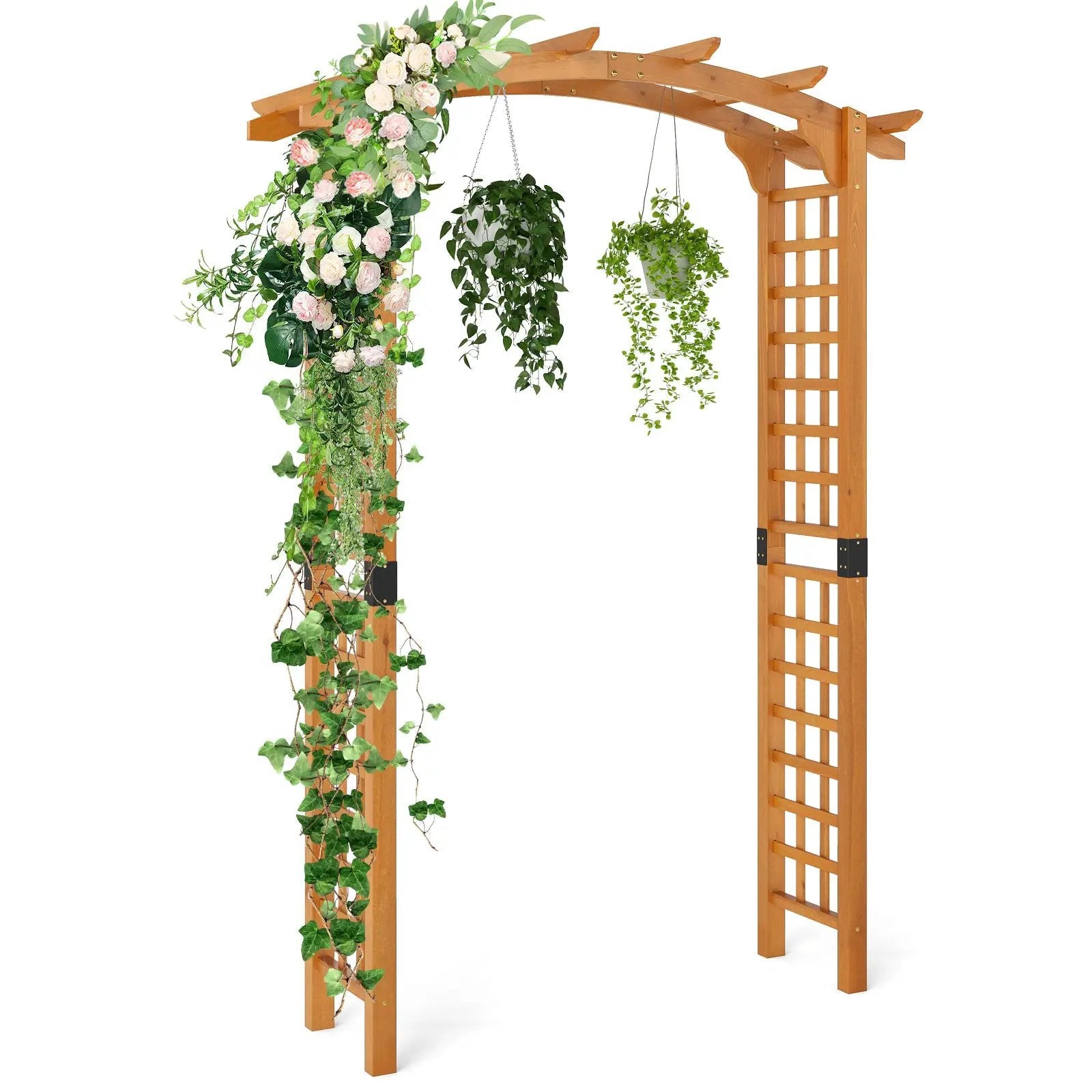 7/7.5 Feet Garden Arch Wooden Arbor Outdoor Wood Trellis for Climbing Plants by DirectDeals